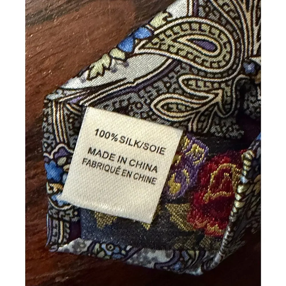 $150 NWT Robert Graham Purple Multi 100% Silk Floral Print Neck Tie
